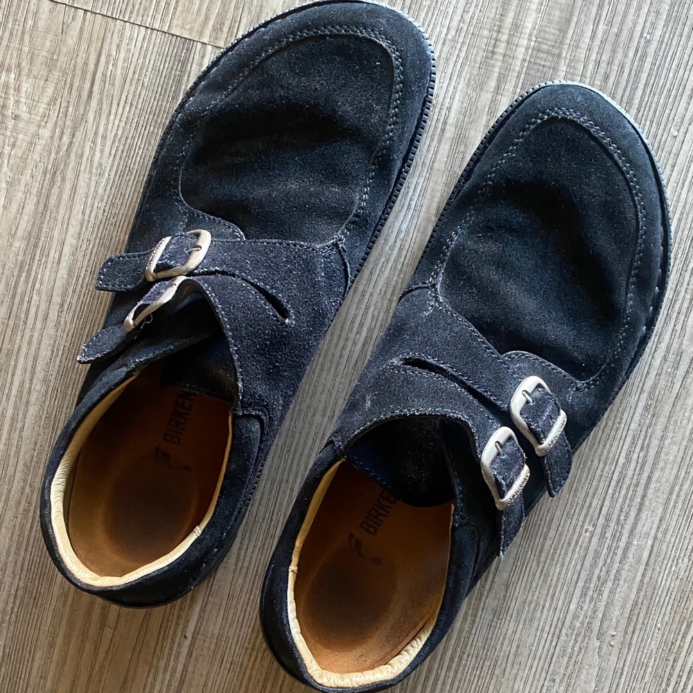 Birkenstock Men's Black Suede Double Monk Strap Shoes